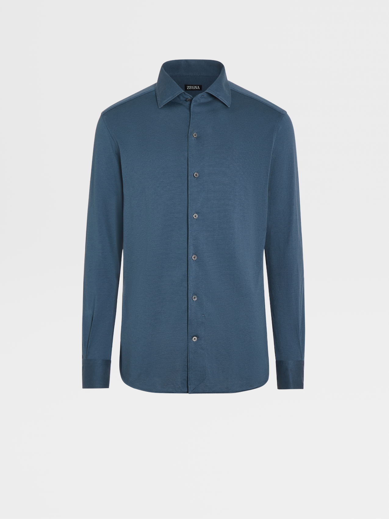 Camicia a Maniche Lunghe in Jersey di Cotone e Seta Blu Teal